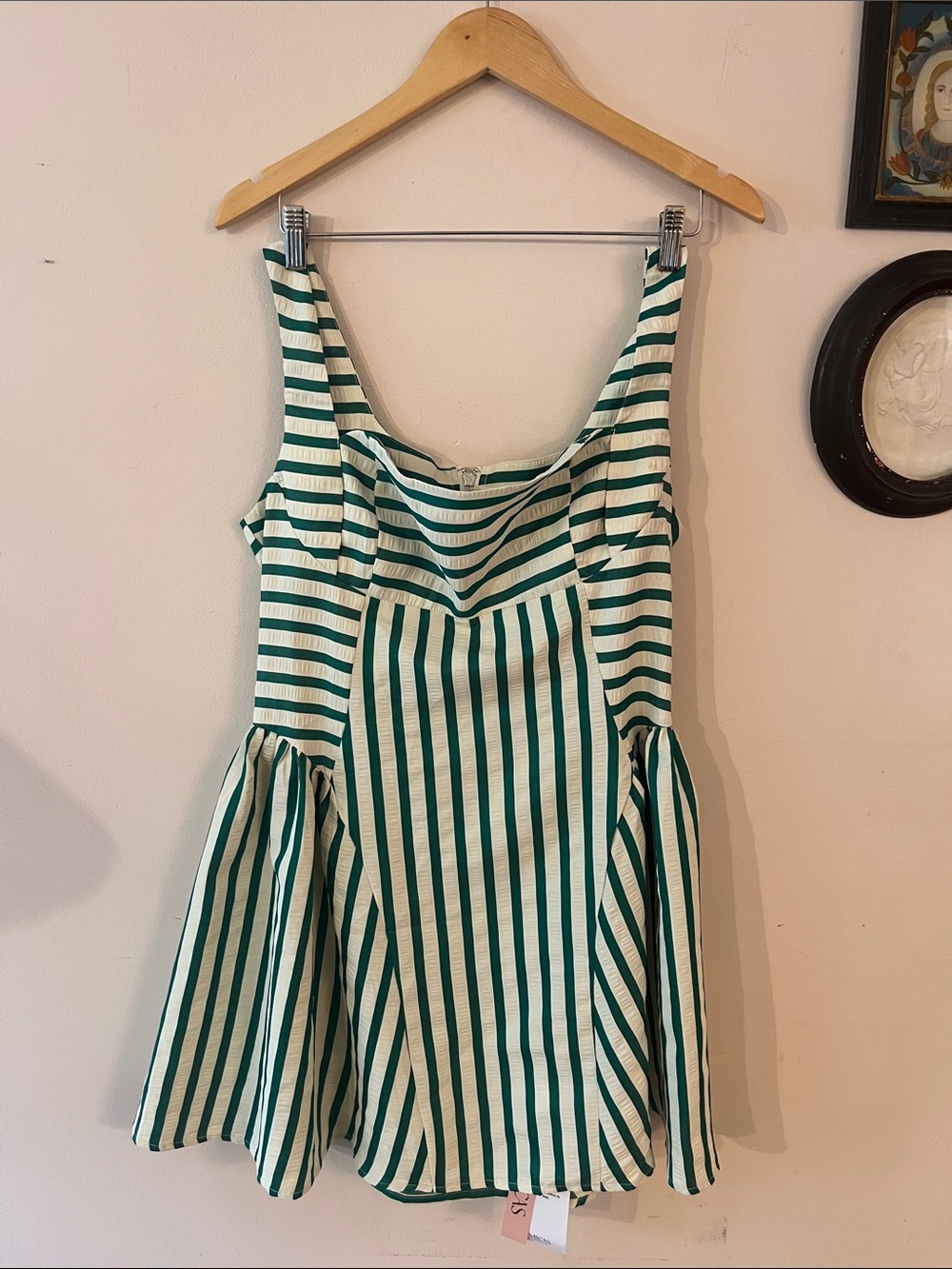 Striped Green & White Mini Dress - Sleeveless Fit